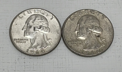 (2) Silver Washington Quarters Dated 1964