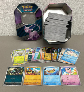 Big Lot Of Pokémon Game Card Set W/ Collectible Canister