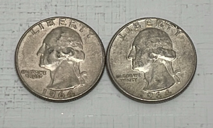 (2) Silver Washington Quarters Dated 1964