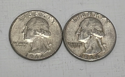 (2) Silver Washington Quarters Dated 1964