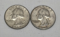 (2) Silver Washington Quarters Dated 1964