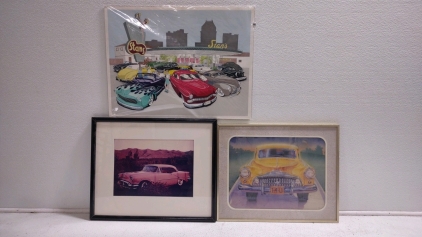 (3) Assorted Paintings of Vintage Cars