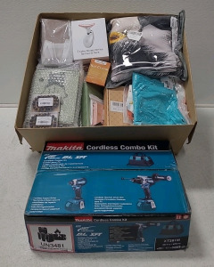 (1) Makita Cordless Combo Kit, XT291M & (1) Box Of Assorted Women's Clothing, Accessories & More