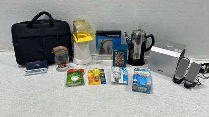 (1) Dell subwoofer & speakers (1) Popcorn maker and other assorted home goods