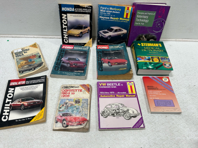 (1) Vintage Car manuals (1) Vetrenary & People medicine books (1) Other assorted vintage books