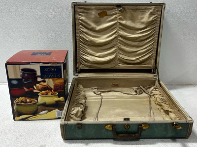 Vintage Suit Case, And Set Of 6 Bowls