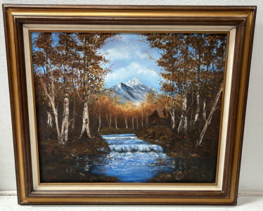 Fall Cabin Painting, River Fall Cabin Painting