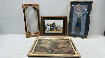 (1) Art deco Plant print (2) Vibtage style paintings (1) 8 x 24 bamboo styled frame