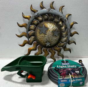 50&rsquo; Garden Hose, Garden Seeder, And A Sunsine Wall Decor