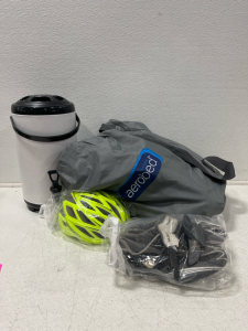 Thermos, Air Mattress, Shimano pedaling Shoes size 11.2, Garneau Helmet size medium