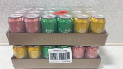 (2) Cases of Bubly Sparkling Water Variety Flavors 12oz 18 pack Lime, Grapefruit, and mango (1) Full package of Cracker Jacks Original Crackers (12 Boxes of 3)