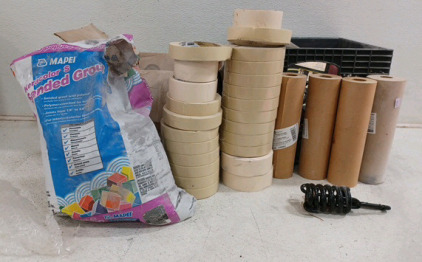 (1) Sanded Grout - Open Bag - Unknown Amount (4) General Purpose Masking Paper - 6"&times;60yds (22) Masking Tape Rolls and More!!