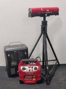Super Start Jump box, Utilitech Space Heater, And Roller Stand