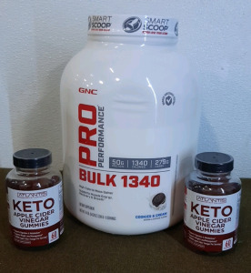 (1) 7.14 Pound Container Of GNC PRO Bulk 1340, Cookies & Cream & (2) 60-Count Bottles Of KETO Apple Cider Vinegar Gummies