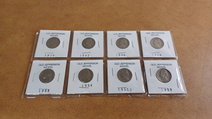 (8) Various Year Collectible Old Jefferson Nickels