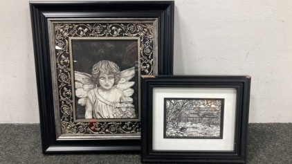 Two Black and White Pictures and Black Frames