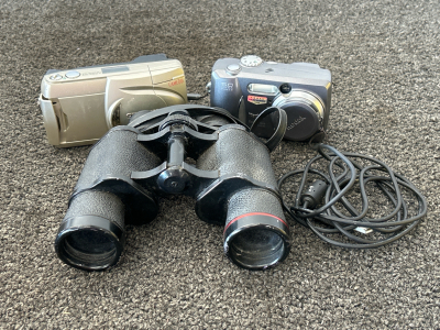 Pair Of Binoculars and (2) Vintage Cameras