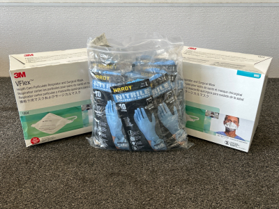 (2) Boxes of VFlex N95 Health Care Respirator/ Surgical Masks and Hardy Nitrile Disposable Gloves