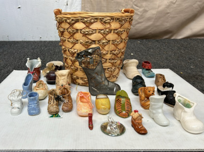 Assorted Shoe Decor In Wicker Basket