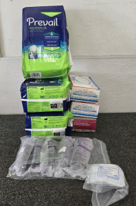 Prevail Daily Briefs (3 Packs) Youth 15"-22", (3) Boxes Of Exam Vinyl Gloves, (5) Flat Top 60cc Syringes