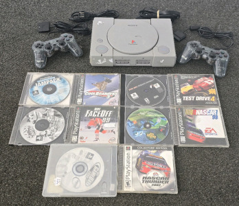Playstation One With (2) Controllers, Cards And (10) Games- Untested