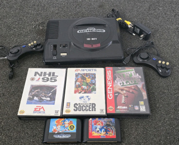 Sega Genesis 16-Bit, 2 Controller, Cards And (5) Games