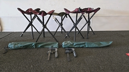 (1) Set of 7 Foldable Mini Camping Chairs (2) Clamps