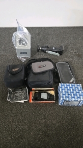 (1) Set of 3 Camera Bags/Cases (3) Camera Attachments and More