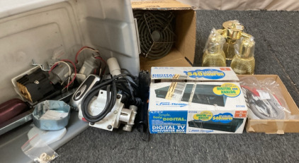 APEX DIGITIAL CONVERTR BOX. STOVE TOP BURNERS. 3 LIGHT LIGHTING FIXTURE. AND MORE.