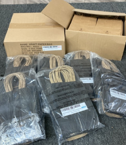 350 SMALL GIFT BAGS BLACK AND BROWN.