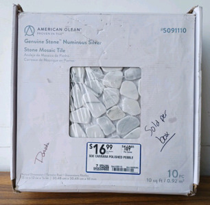 (1) American Olean Geunine Stone Numinous Silver Stone Mosaic Tile - 10pcs - 12"×12"×⅜" [capybara]