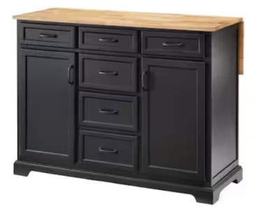 Black Kitchen Island W/ Butcher Block Top (sp17)