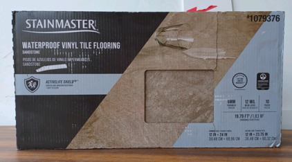 (1) Stainmaster Waterproof Vinyl Tile Flooring - 10pcs - Color: Sandstone - 12"×24" [capybara]