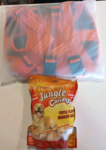 (1) XL Tactical Orange Dog Vest (1) Jungle Calling Dog Treats