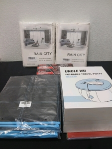 2 Rain City 63in Curtains. 1 Travel Potty 2 16 Peice Punch &Chisel. And more