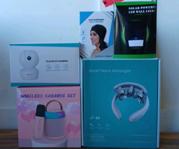 (1) Smart Neck Massager - JT-88 (1) Vimtag Cloud IP Camera (1) Solar LED Wall Light (1) Sleeping Headphones Sports Headband [r6]