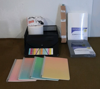 (1) Expanding File Folder, (2) Wire Paper Trays, (1) Roll Of 6" x 4" Self Adhesive Labels & More