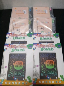 22 lcd Writing Boards. 32. Magic Groovee practice Copy Books.