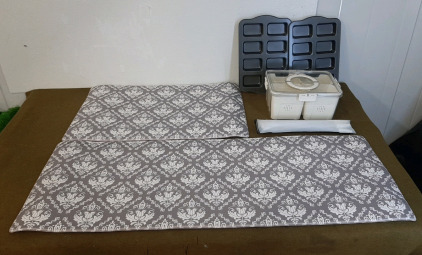 (1) 2-Piece Kitchen Floor Mat Set, 47" x 17" & 29" x 18", (2) Muffin/Small Bread Loaf Pans, (1) Sealing Serving Tray & (1) 5-Pack Of 64Oz Water Bottle Straws