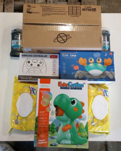 (1) Huggies 16 Pack of Travel Wipes (1) EduCuties Bubble Machine (1) Electronic Induction Cute Crab & Much More