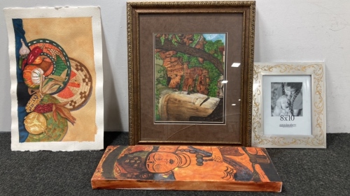 (3) Indigenous Paintings, (1) Frame