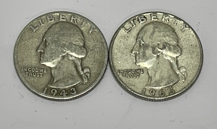 (2) Silver Washington Quarters Dated 1943 And 1963