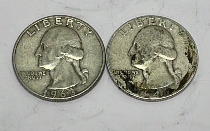 (2) Silver Washington Quarters Dated 1963 And 1964