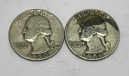 (2) Silver Washington Quarters Dated 1950 And 1956