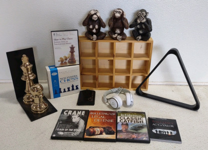 Monkey No See, Monkey No Hear, & Monkey No Speak Decor Set w/ Solitaire Chess Strategic Skill Building Game w/ How to Play Chess Movie Disc & More!!!