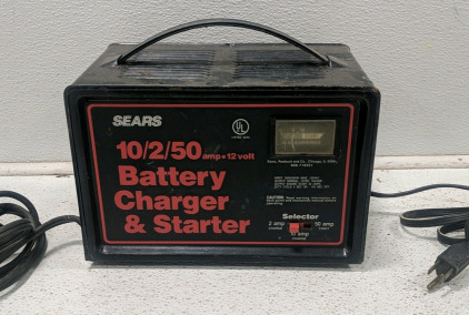 SEARS Battery Charger and Starter, and Pittsburgh 1 Ton Chain Hoist Block with Hook