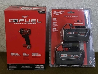 (1) Milwaukee M18 Fuel 3/8" Compact Impact Wrench & (1) Milwaukee M18 2-Pack Of Batteries