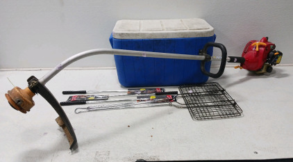 (1) Homelite Weed wacker, (1) Cooler and BBQ utensils