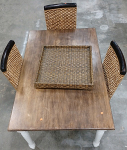 (1) Dining Room Table - 5' - 38" (3) Chairs - Wicker Style - Very Sturdy