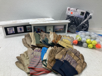 10+ Pairs Of Women And Men’s Working Gloves/Gardening Gloves, Bag full of Golf Balls, Callaway, Topflight, Spalding, Taylormade etc, Club Champ Sports Deluxe Iron Gloves With Zippered Closure, Set of 10-3-9,PW,SW,LW. Fits oversized irons, (2) Picture Fram